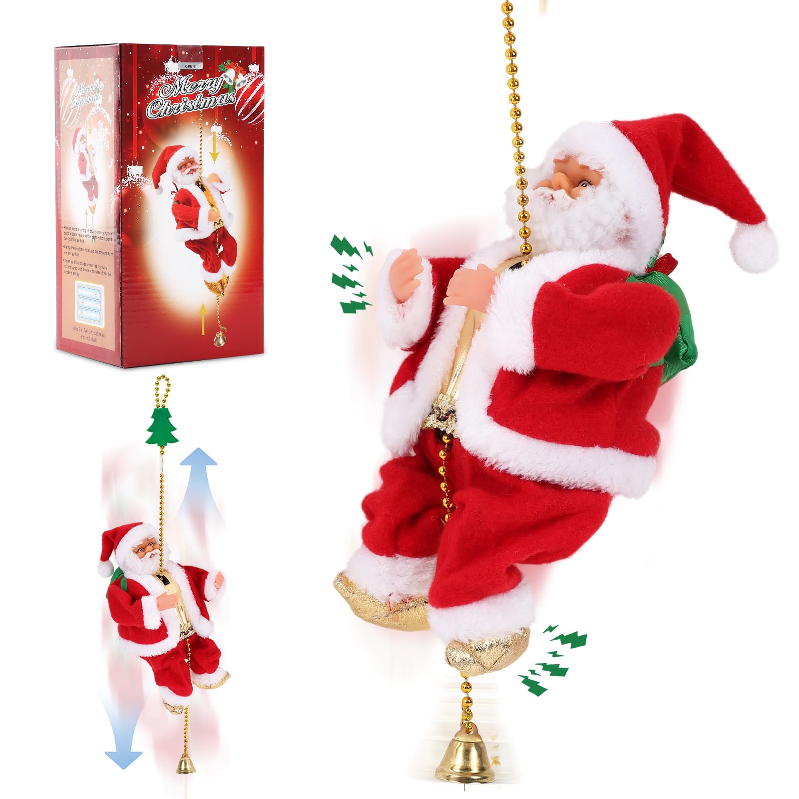 Amazon.com: Gfilay Upgraded Climbing Santa Claus on Rope, Animated